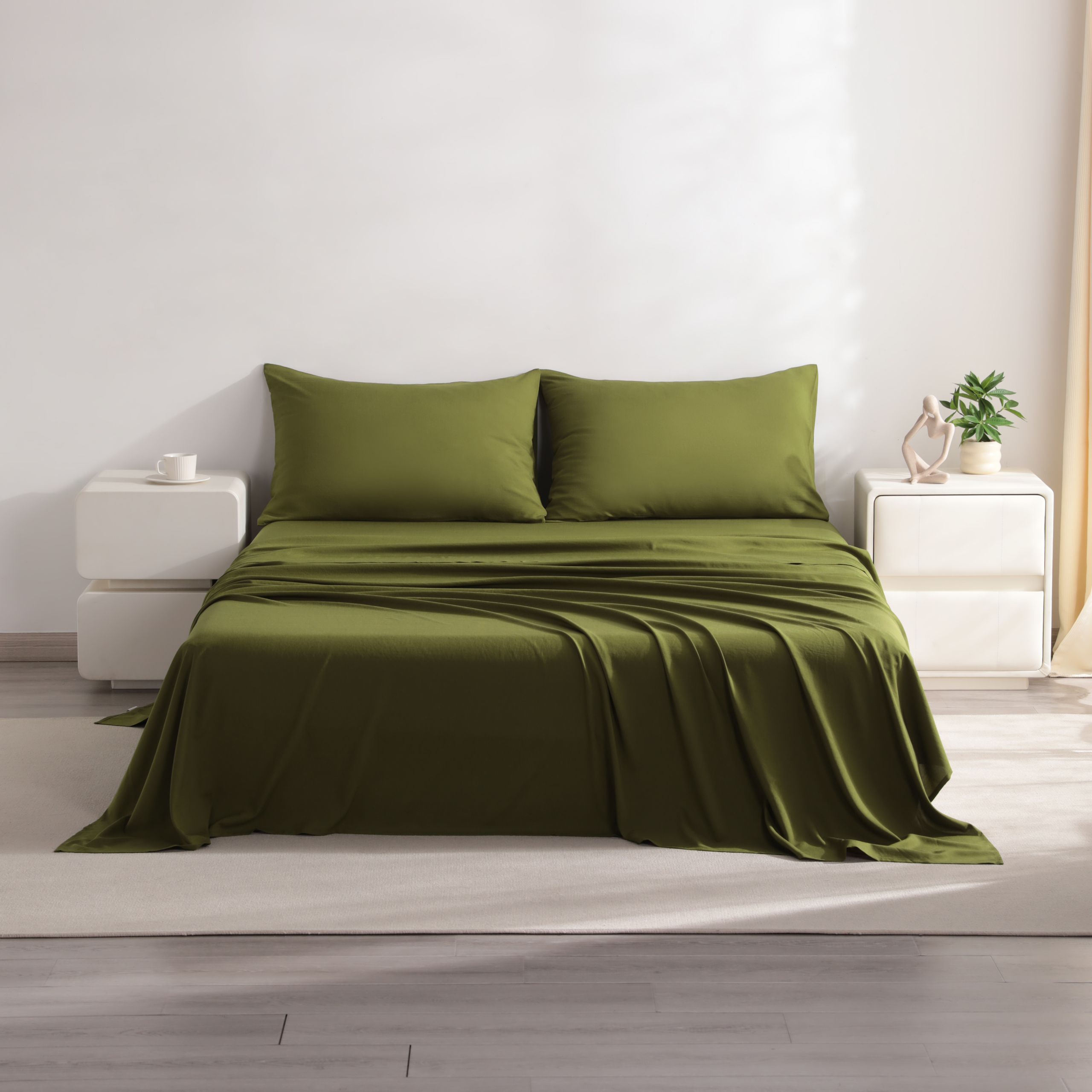 Kelnaro 4 Pieces Bamboo Viscose Bed Sheet Set, Queen, Army Green